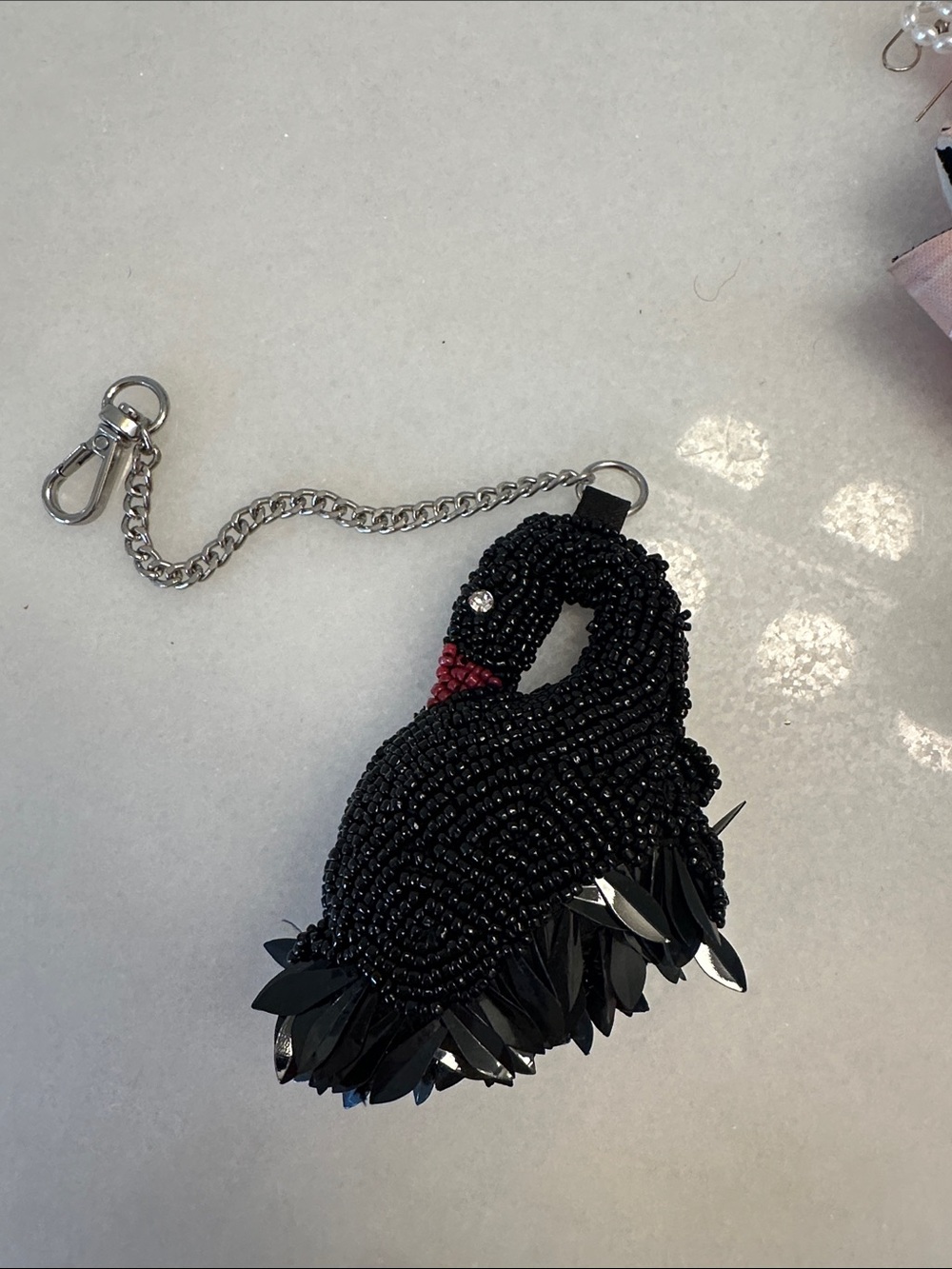 Beaded Black Swan Keychain Charm
